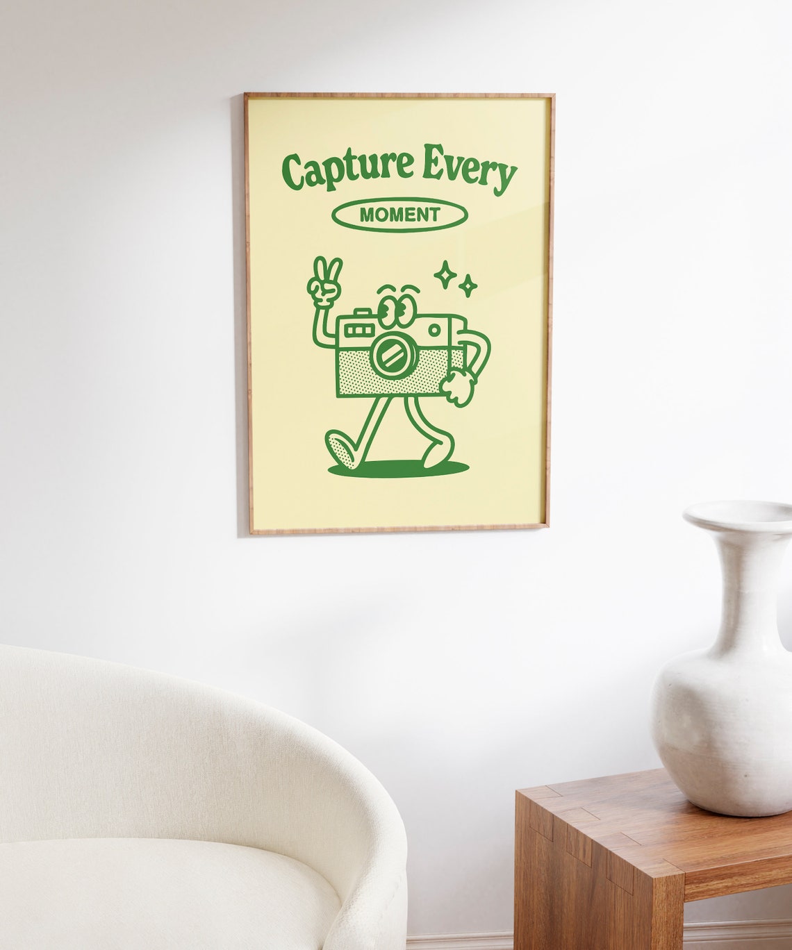 Capture Every Moment Camera Mascot Green Retro Photography Poster - Image 6