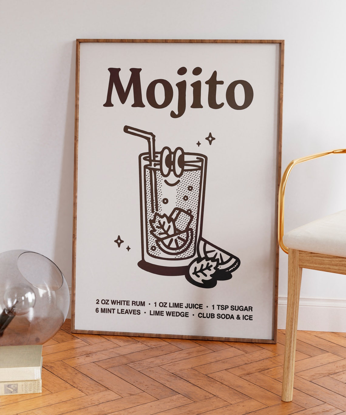 Mojito Cocktail Recipe Black Line Art Kitchen Bar Cart Poster - Image 3