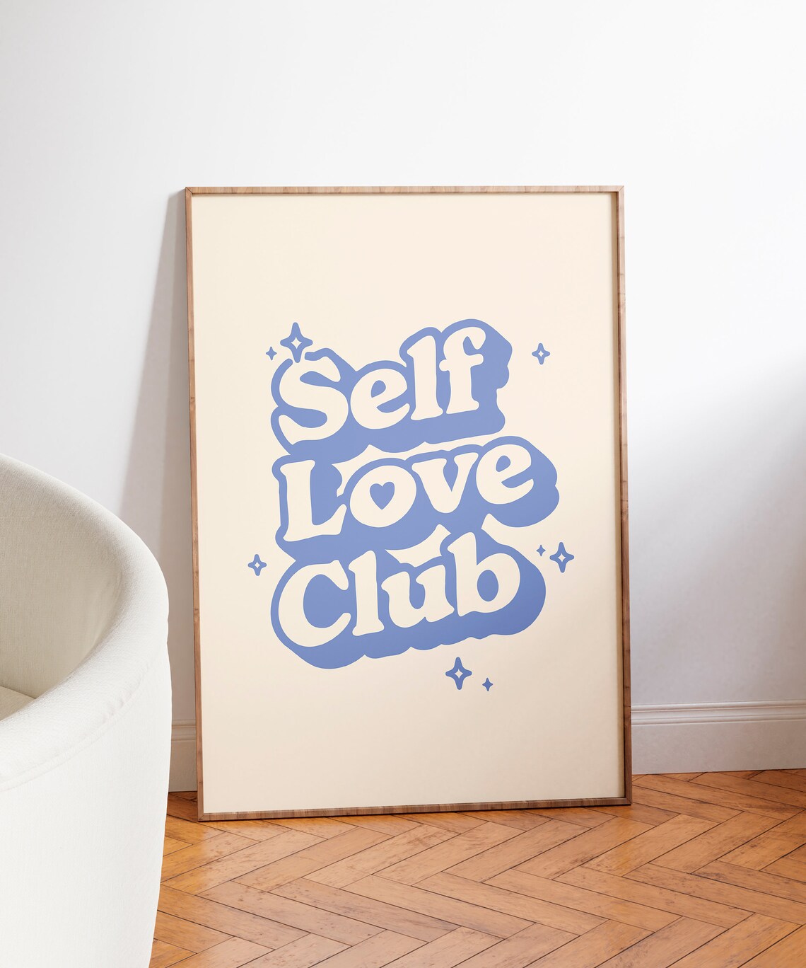 Self Love Club Blue Retro Bubble Lettering Quote Cream Poster - Image 3