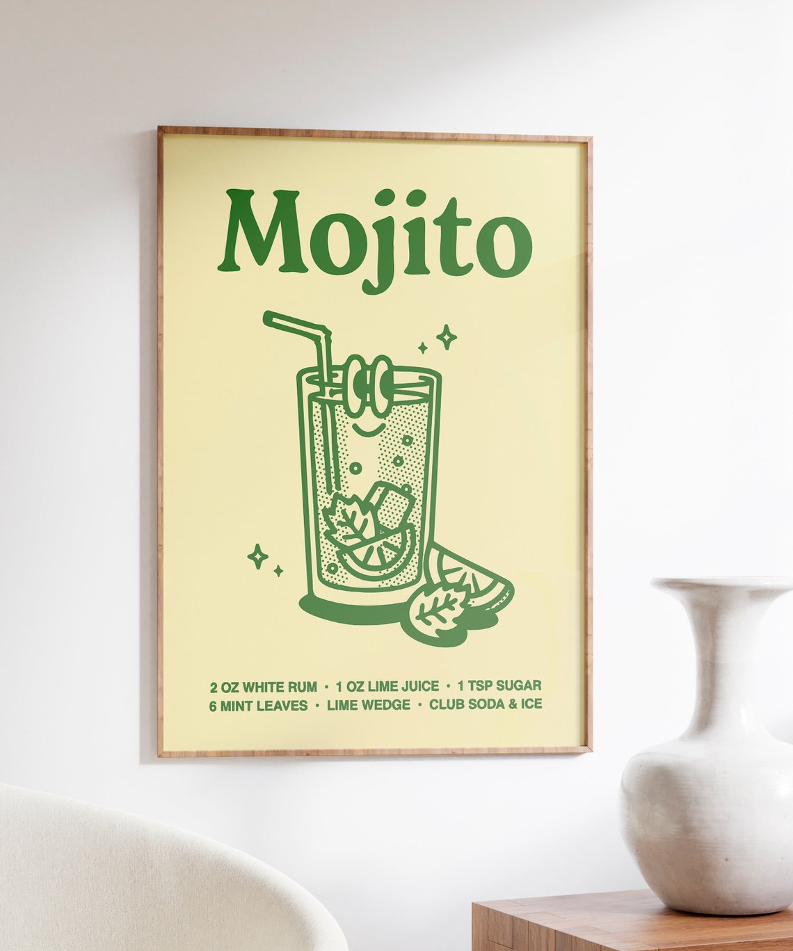 Mojito Cocktail Recipe Retro Green Bar Cart Kitchen Art Poster - Image 5