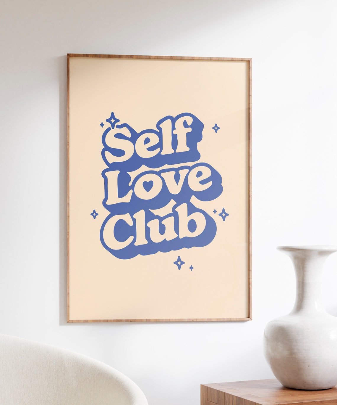 Self Love Club Blue Retro Bubble Lettering Quote Cream Poster - Image 4