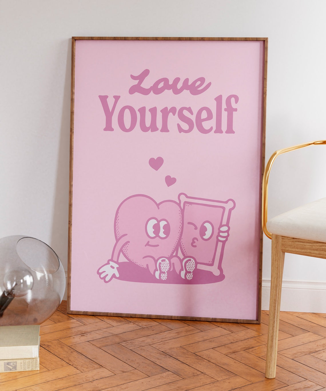 Love Yourself Sweet Pink Heart Character Quote Motivational Wall Art - Image 5