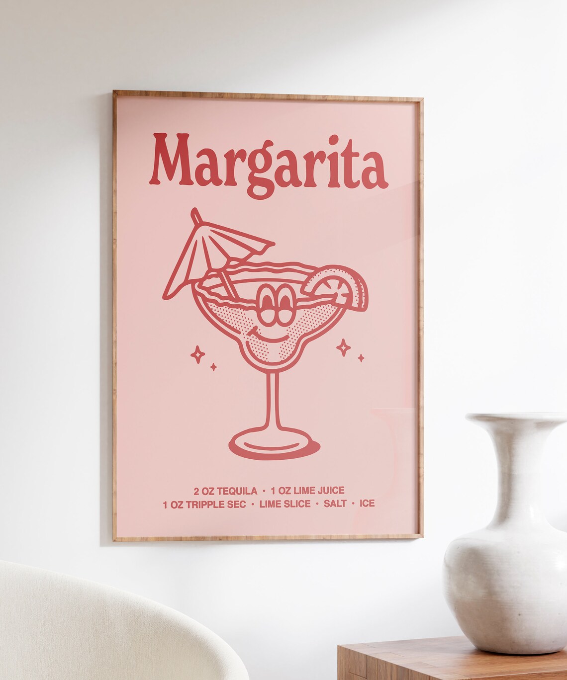 Margarita Cocktail Recipe Cute Pink Retro Bar Cart Kitchen Poster - Image 4