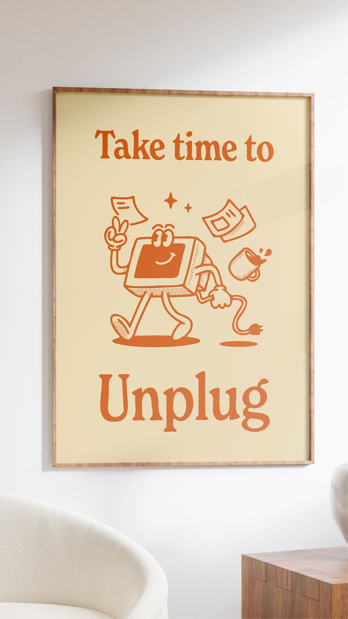 Take Time to Unplug Retro Happy Computer Character Quote Poster - Image 2