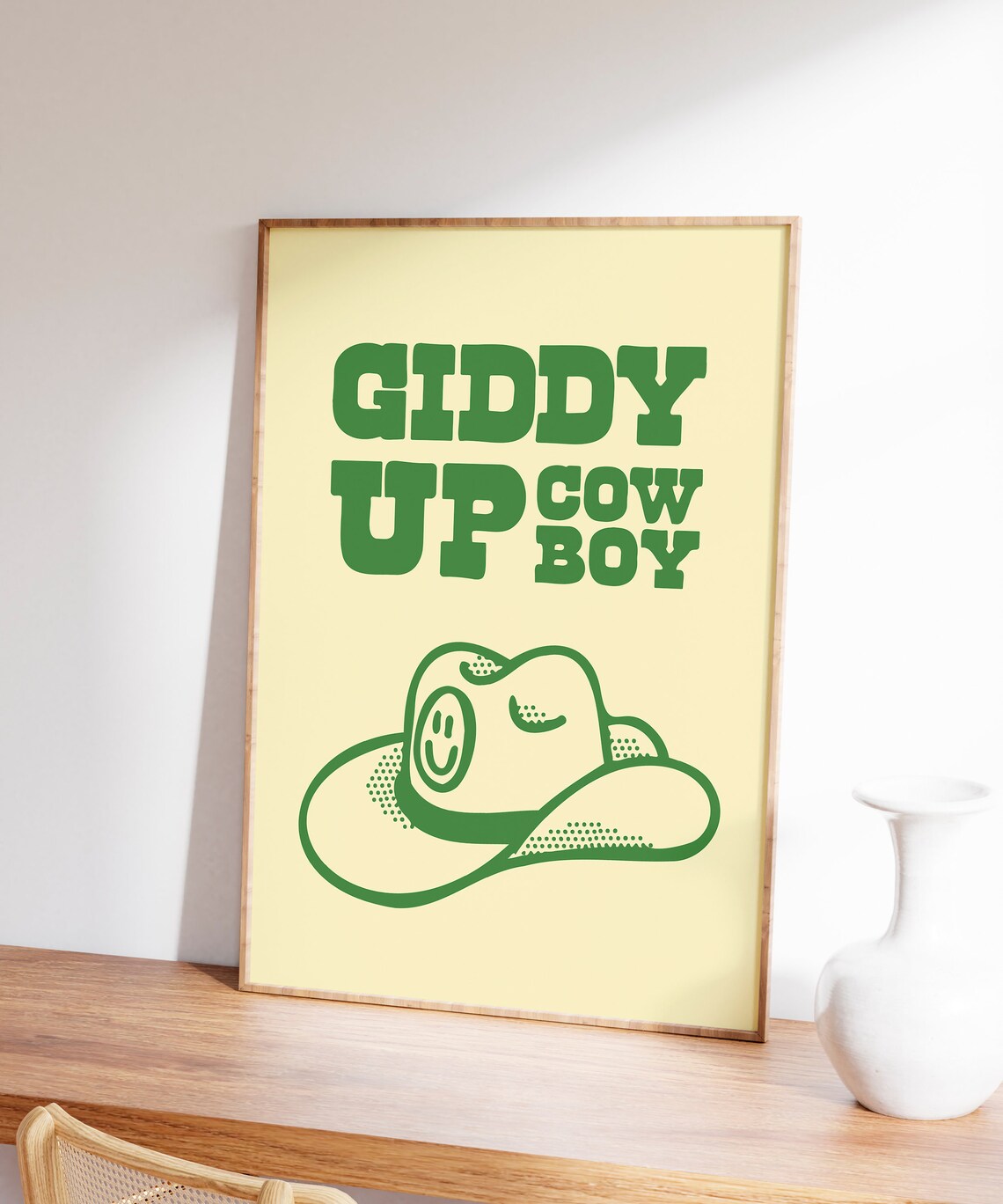 Giddy Up Cowboy Green Smiling Cowboy Hat Retro Western Quote Poster - Image 5