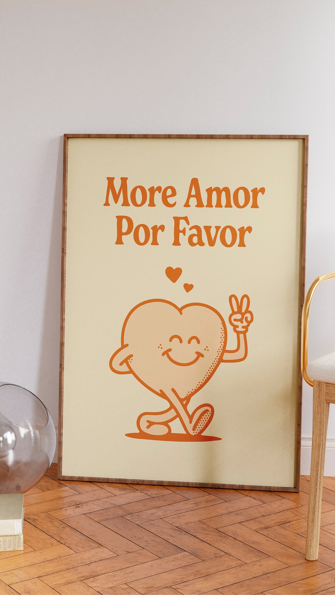More Amor Por Favor Orange Heart Mascot Peace Spanish Quote Poster - Image 2