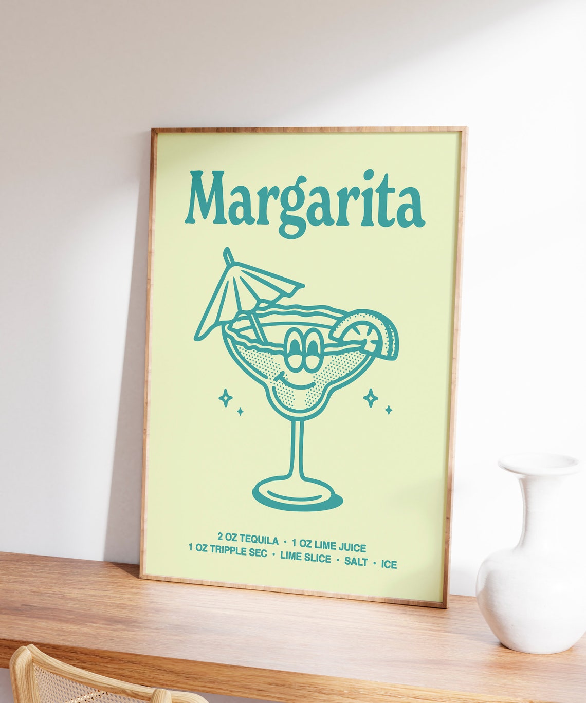 Retro Margarita Glass Smiling Teal Cocktail Recipe Bar Poster - Image 5