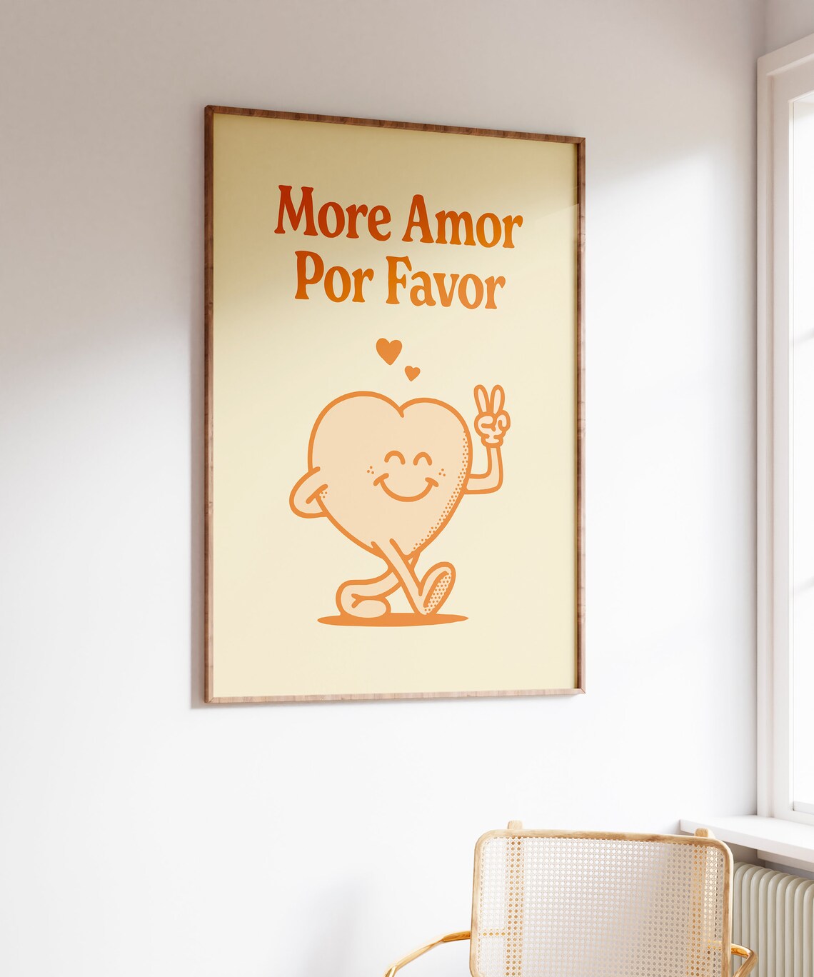 More Amor Por Favor Orange Heart Mascot Peace Spanish Quote Poster - Image 6