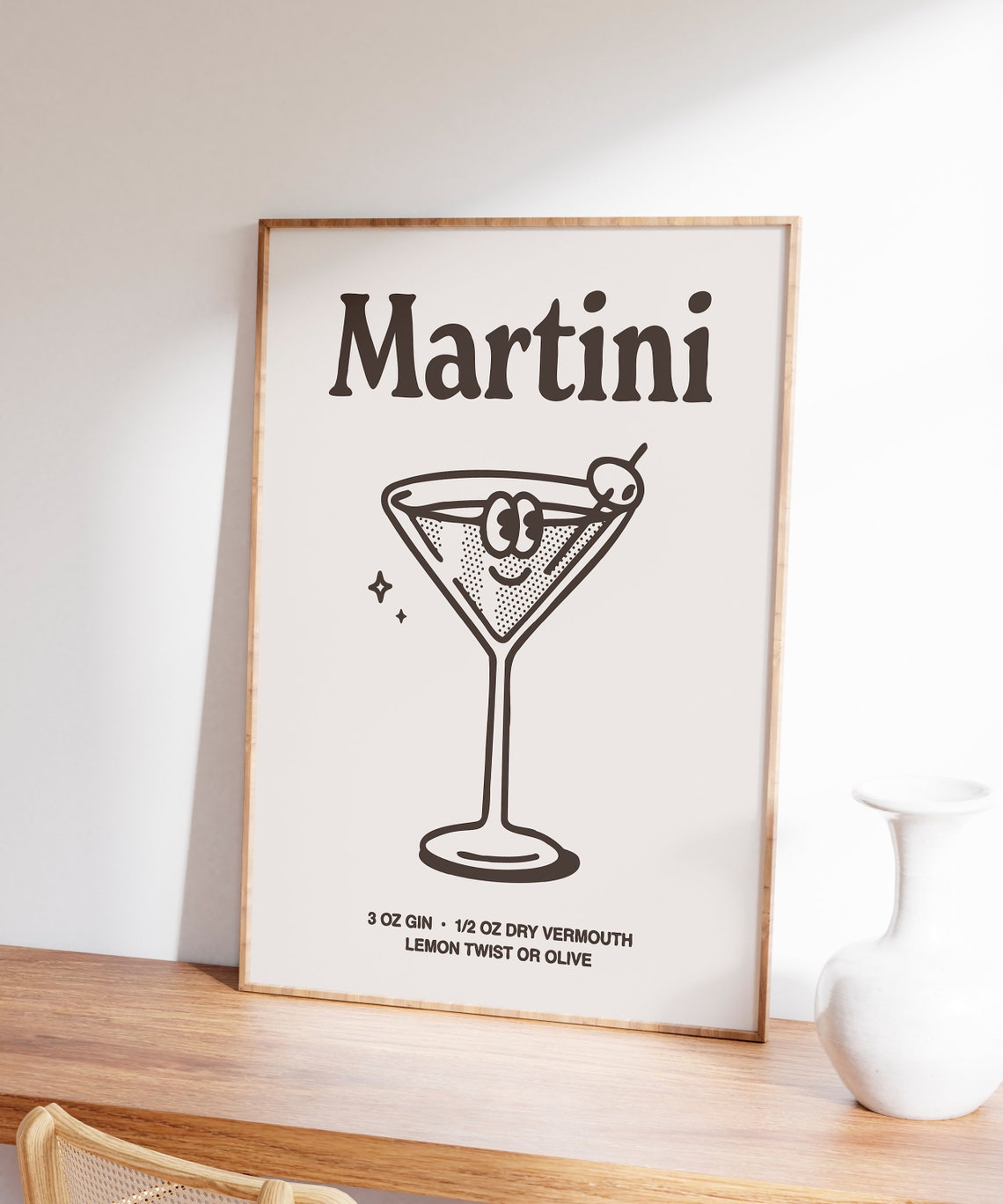 Retro Martini Cocktail Recipe Glass Illustration Black White Print - Image 5