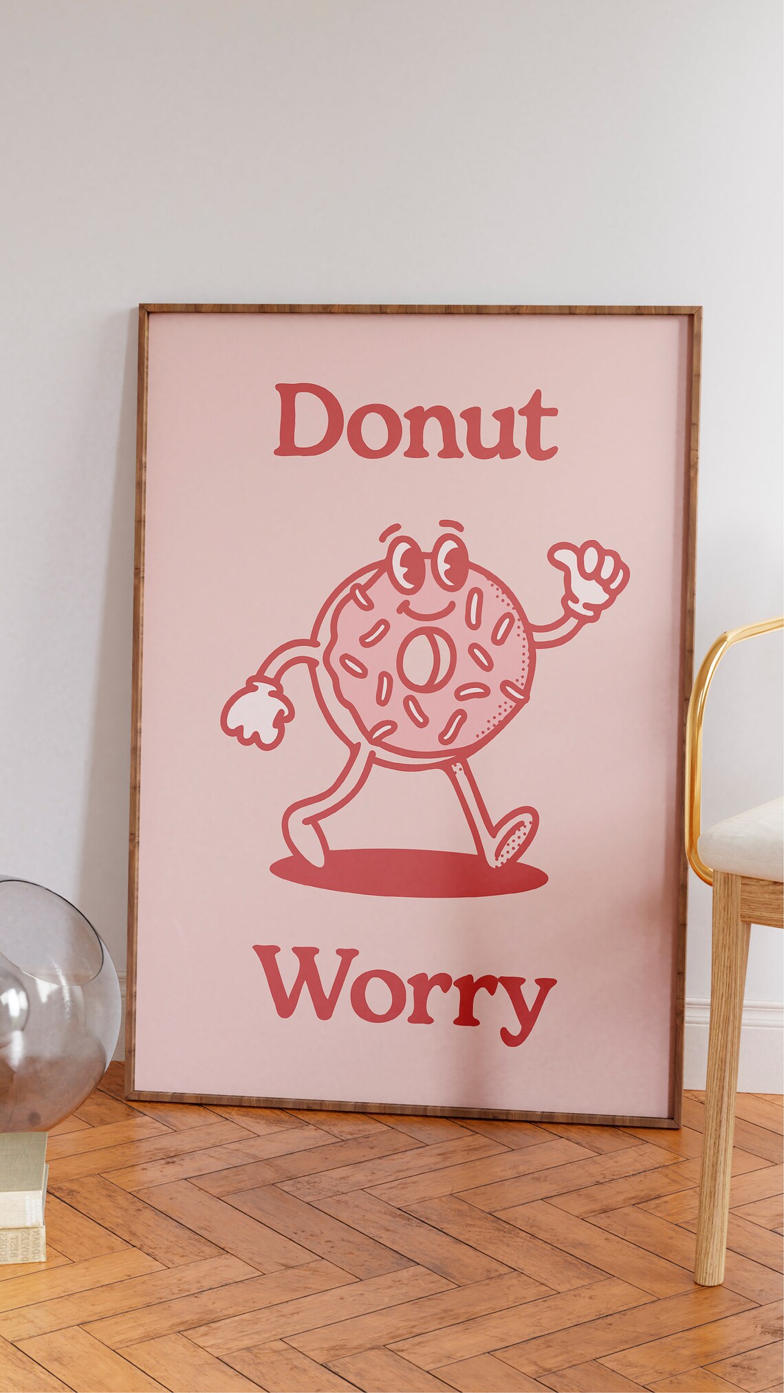Donut Worry Cute Retro Pink Donut Mascot Funny Food Pun Poster - Image 2