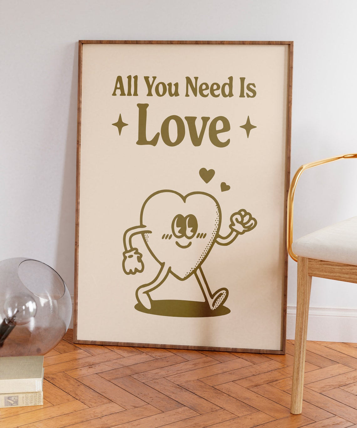 All You Need Is Love Retro Cartoon Walking Heart Motivational Poster - Image 4