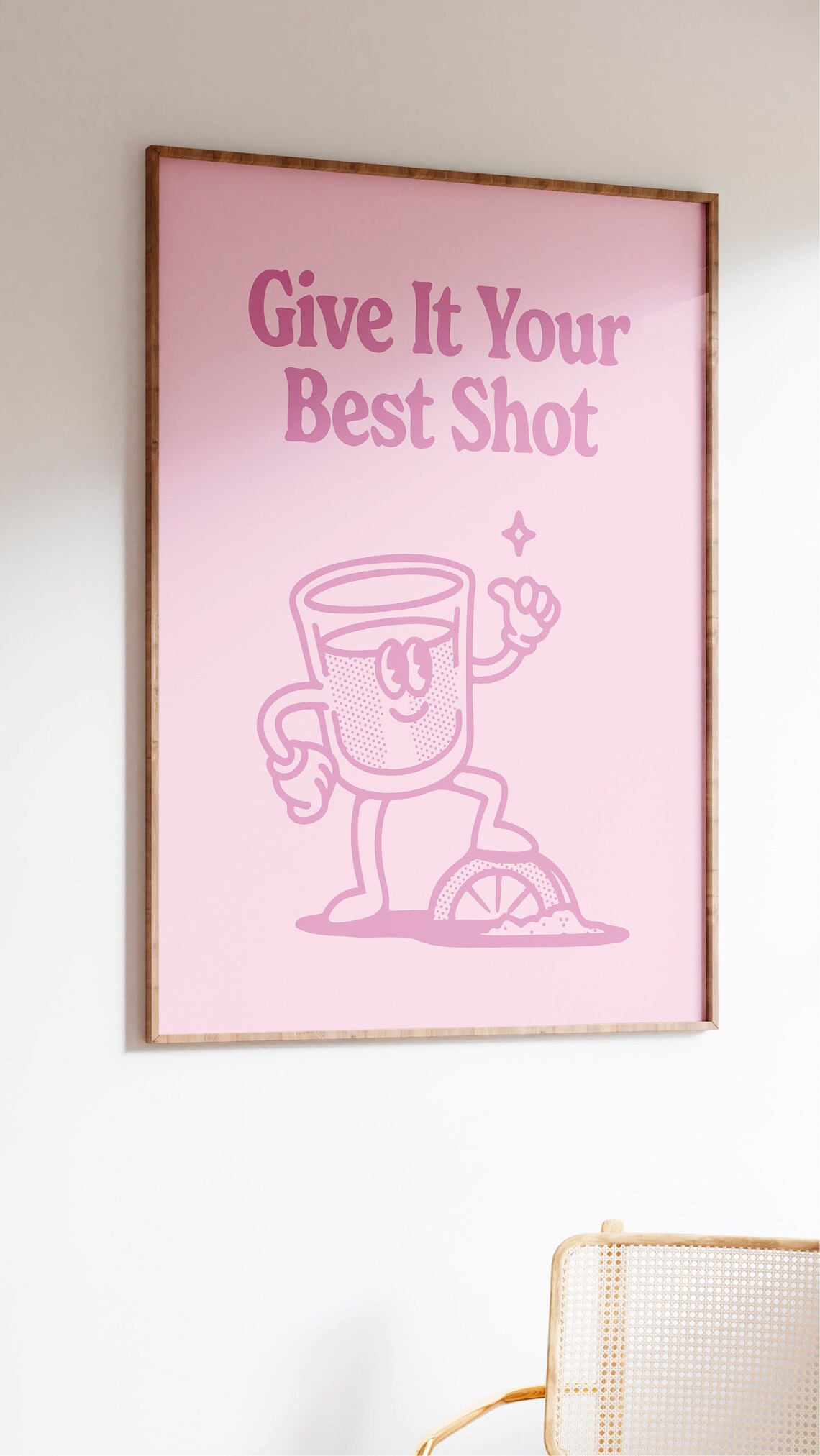 Give It Your Best Shot Cute Pink Shot Glass Cartoon Quote Poster - Image 2