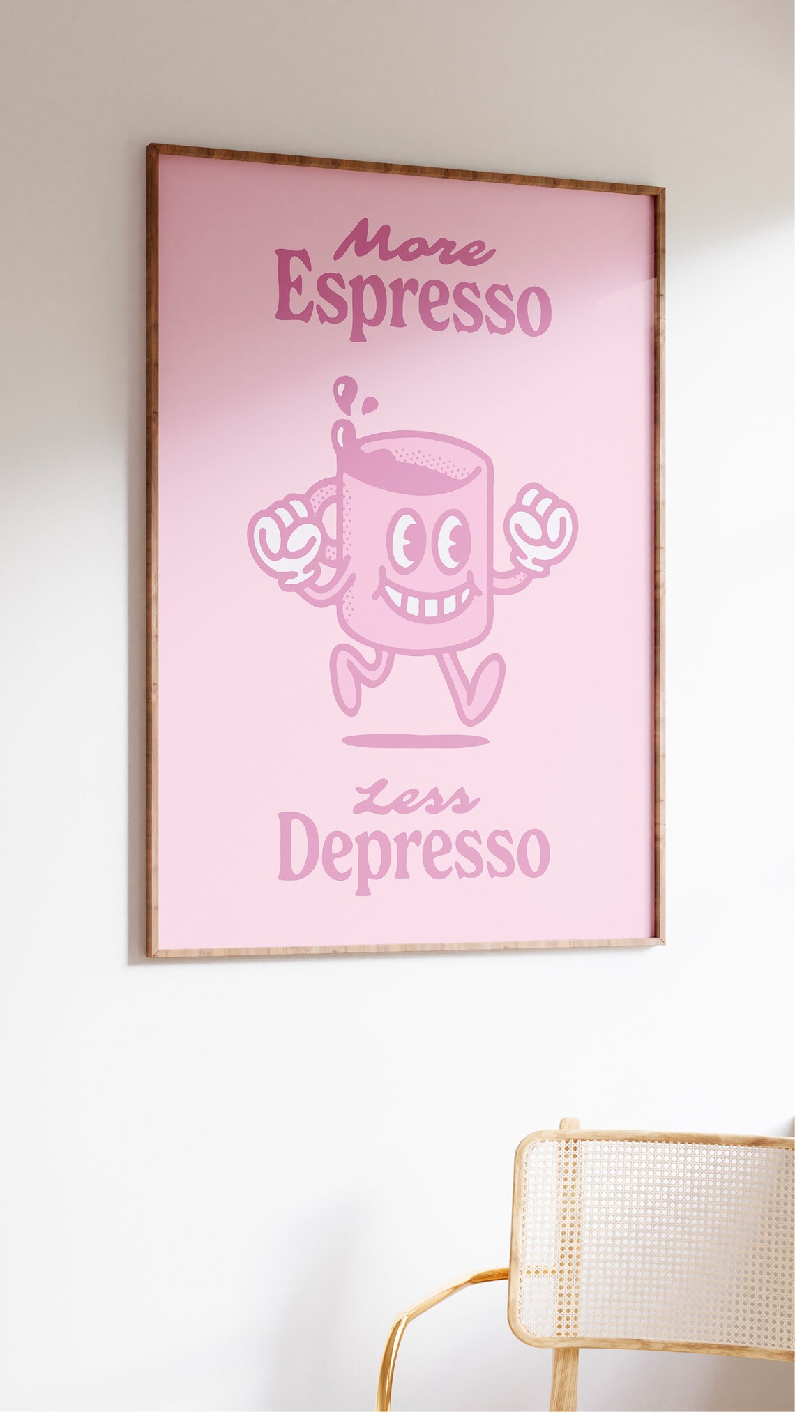 More Espresso Less Depresso Pink Coffee Mascot Funny Quote Poster - Image 2