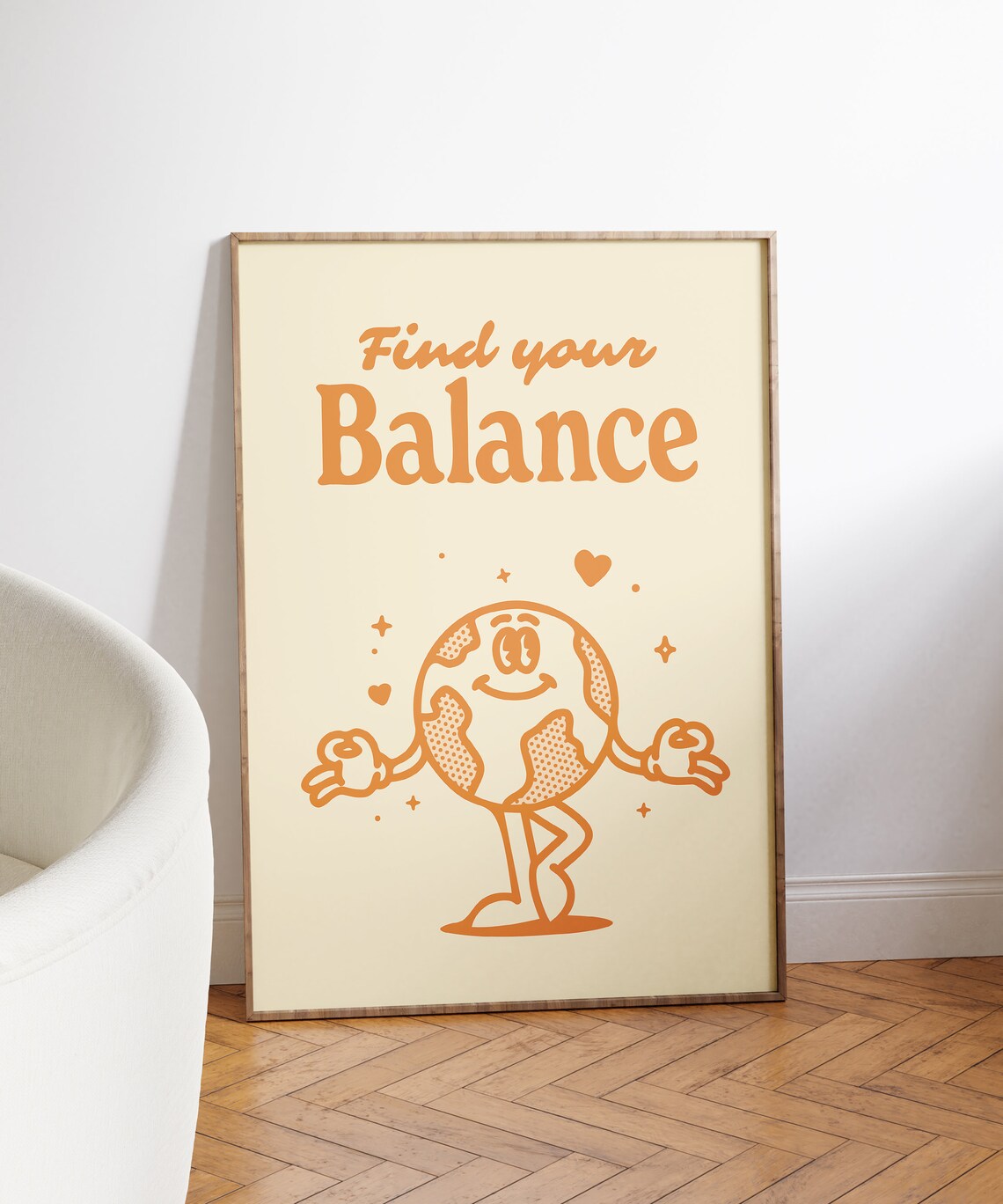Find Your Balance Orange Globe Retro Character Quote Art Print - Image 6