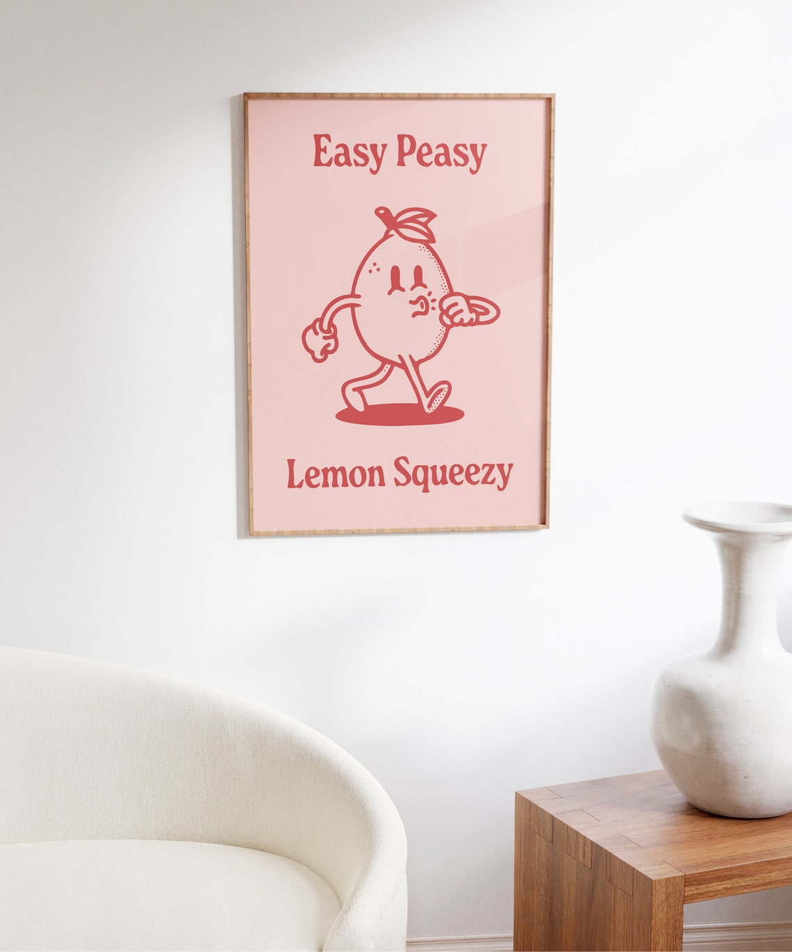 Easy Peasy Lemon Squeezy Coral Retro Lemon Character Art Print - Image 5