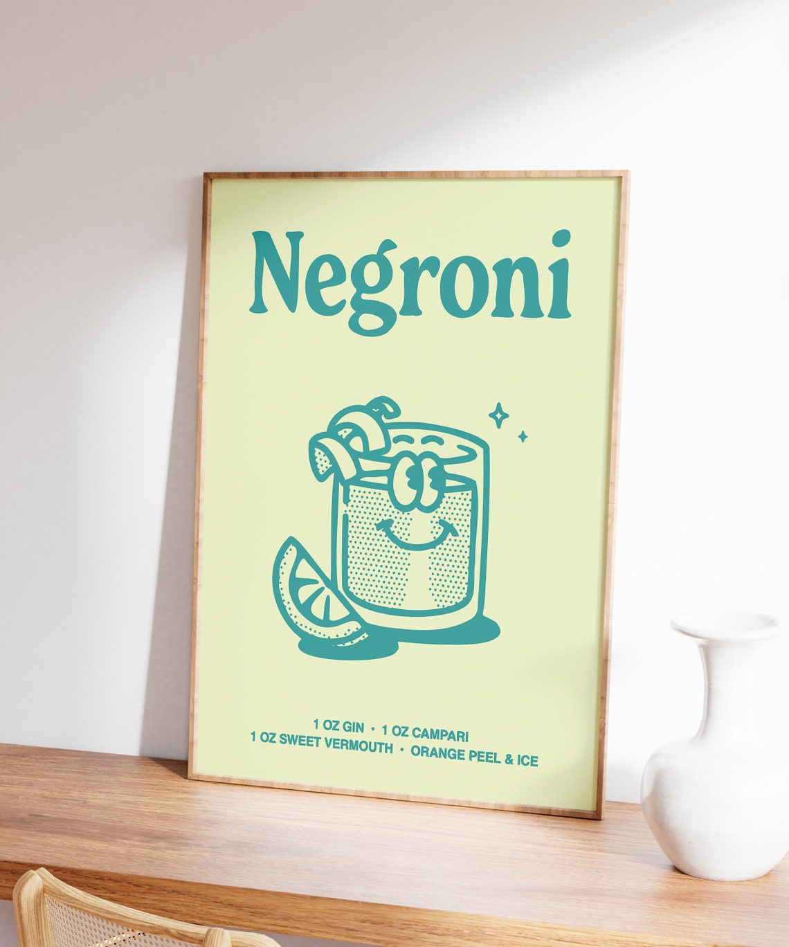 Negroni Classic Retro Cocktail Recipe Teal Bar Cart Art Print - Image 5