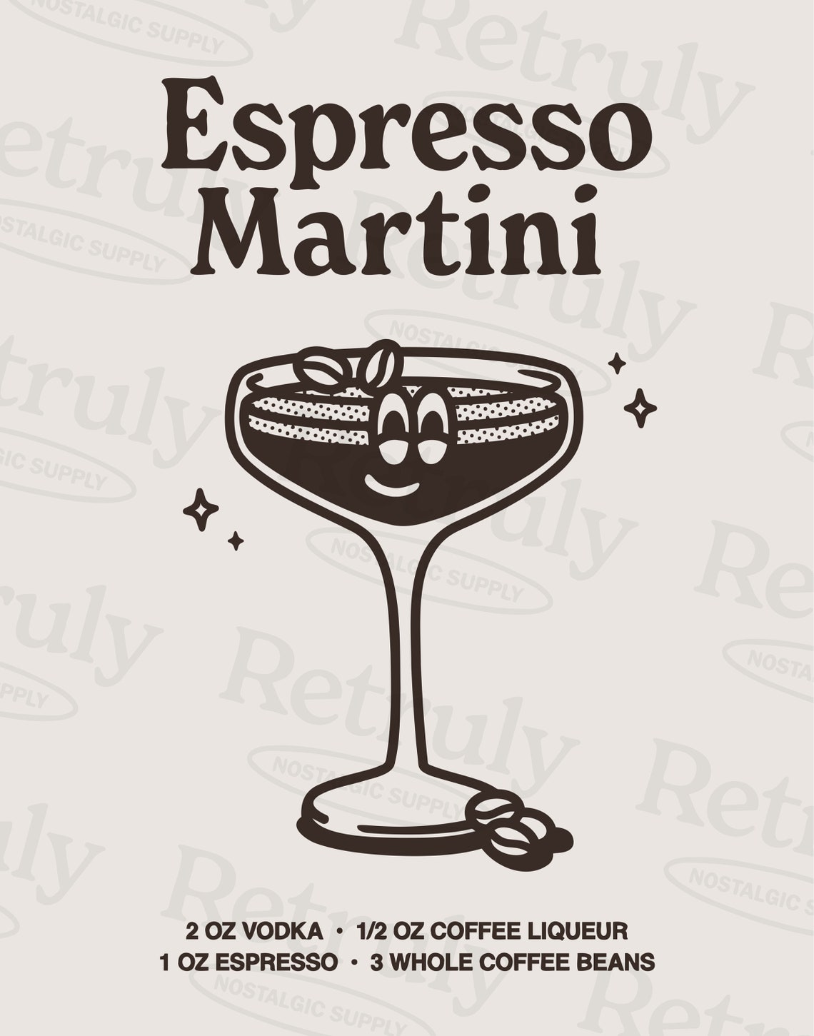 Espresso Martini Cocktail Recipe Brown Line Art Bar Cart Poster - Image 2