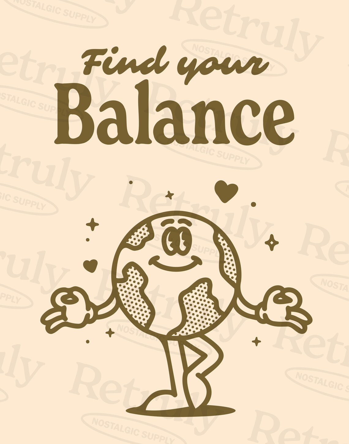 Find Your Balance Meditating Earth Character Retro Mindfulness Quote Poster - Image 2