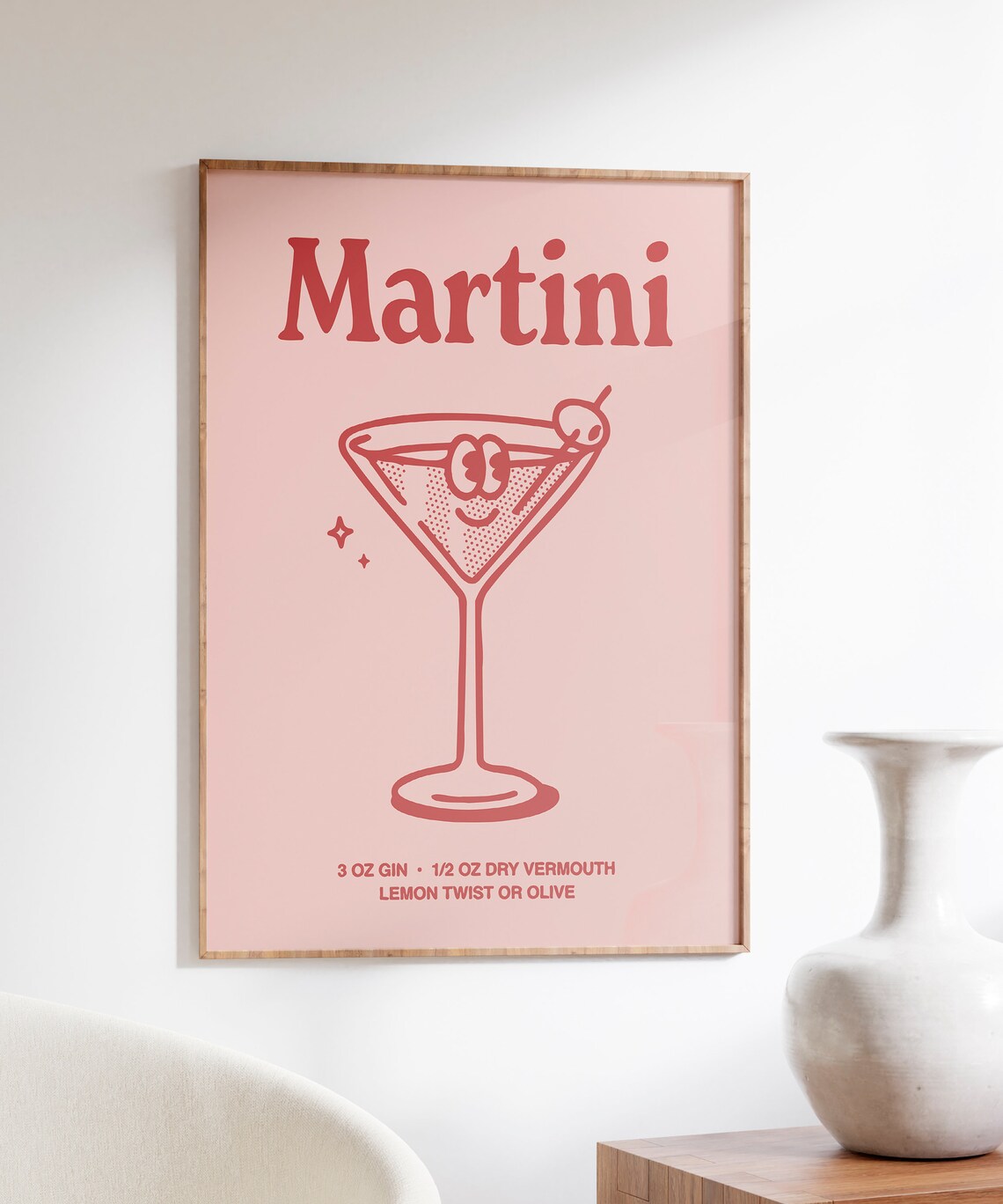 Martini Cocktail Recipe Smiling Glass Retro Pink Bar Cart Poster - Image 3