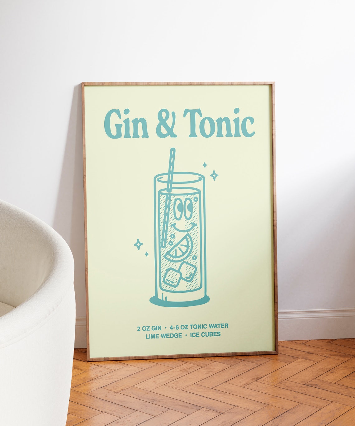 Gin and Tonic Cocktail Recipe Retro Teal Bar Cart Kitchen Wall Art - Image 3