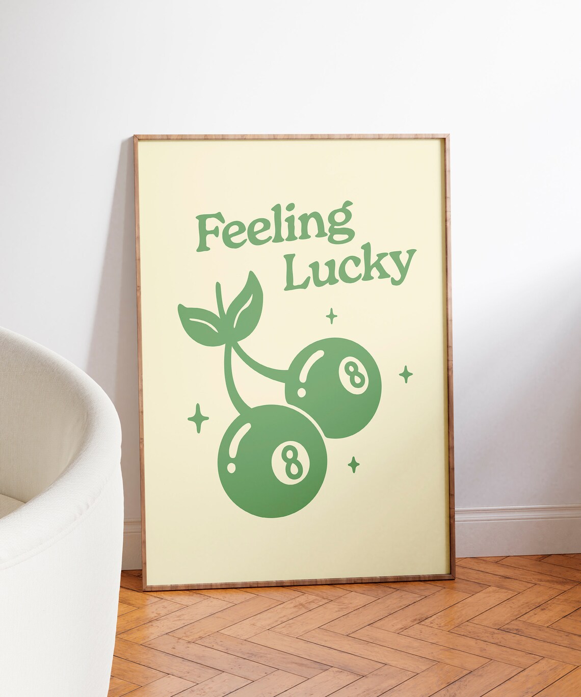 Feeling Lucky 8 Ball Cherry Print, Retro 70s Poster - Image 3