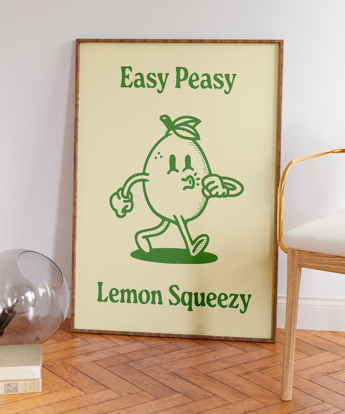 Easy Peasy Lemon Squeezy Green Retro Lemon Mascot Quote Poster - Image 5