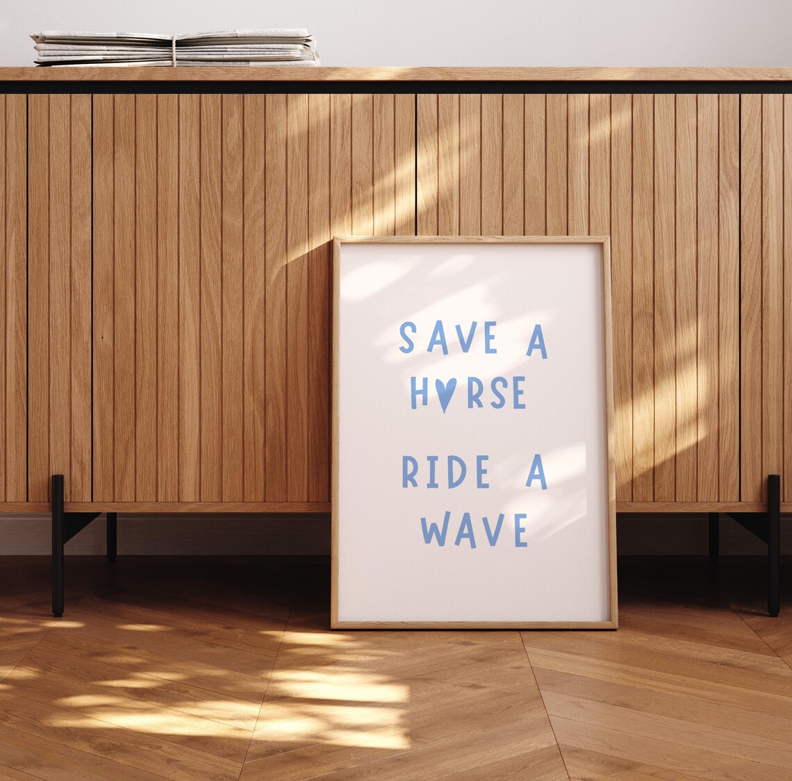 Blue Save a Horse Ride a Wave Coastal Cowgirl Quote Wall Art - Image 2