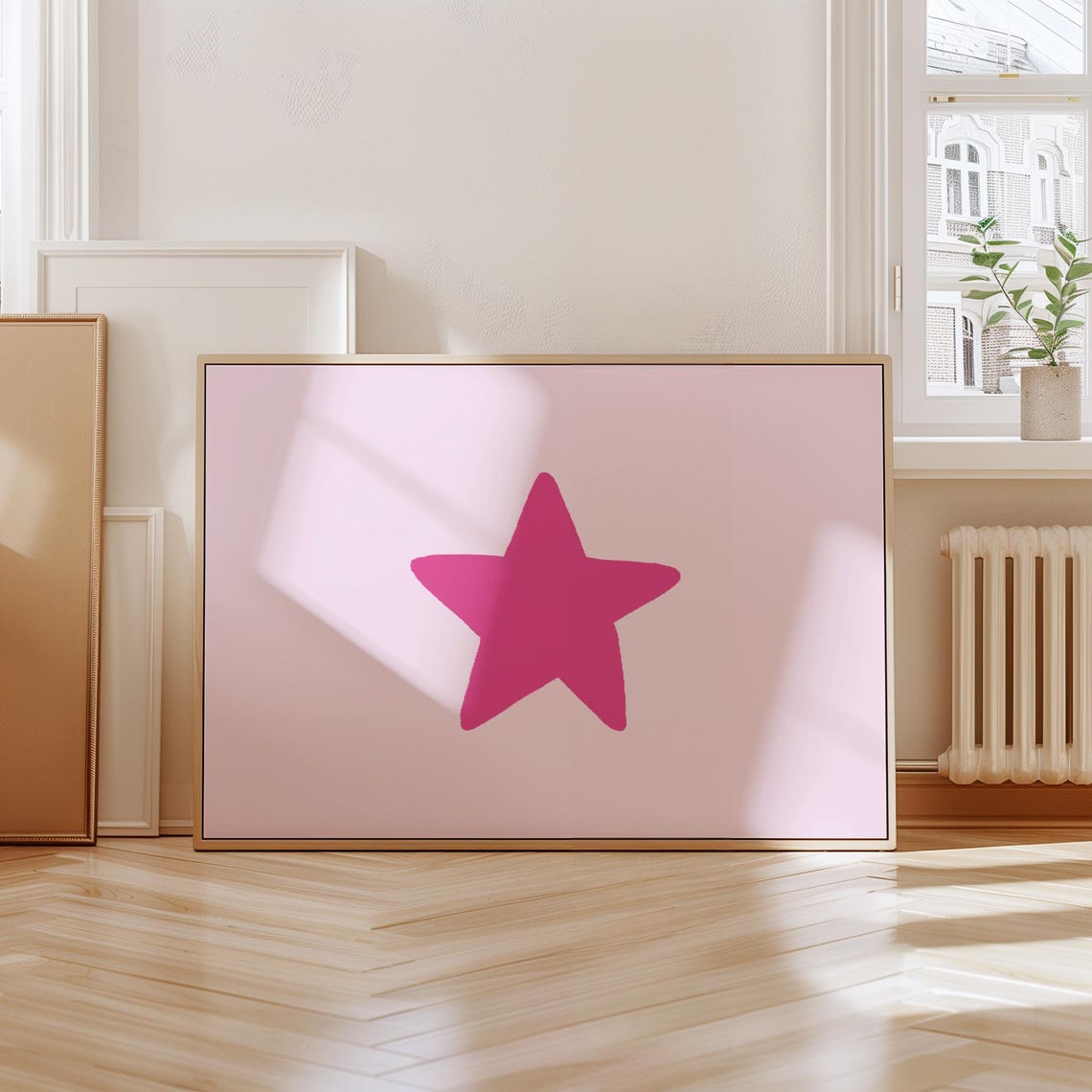 Pink Star Horizontal Minimalist Modern Bedroom Dorm Wall Art - Image 3