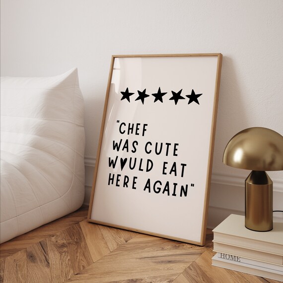 Chef Was Cute Black Poster Funny Aesthetic Kitchen Decor Cute Cook Art Girly Kitchen Wall Art Red Heart Art Instant Print Trendy Apartment