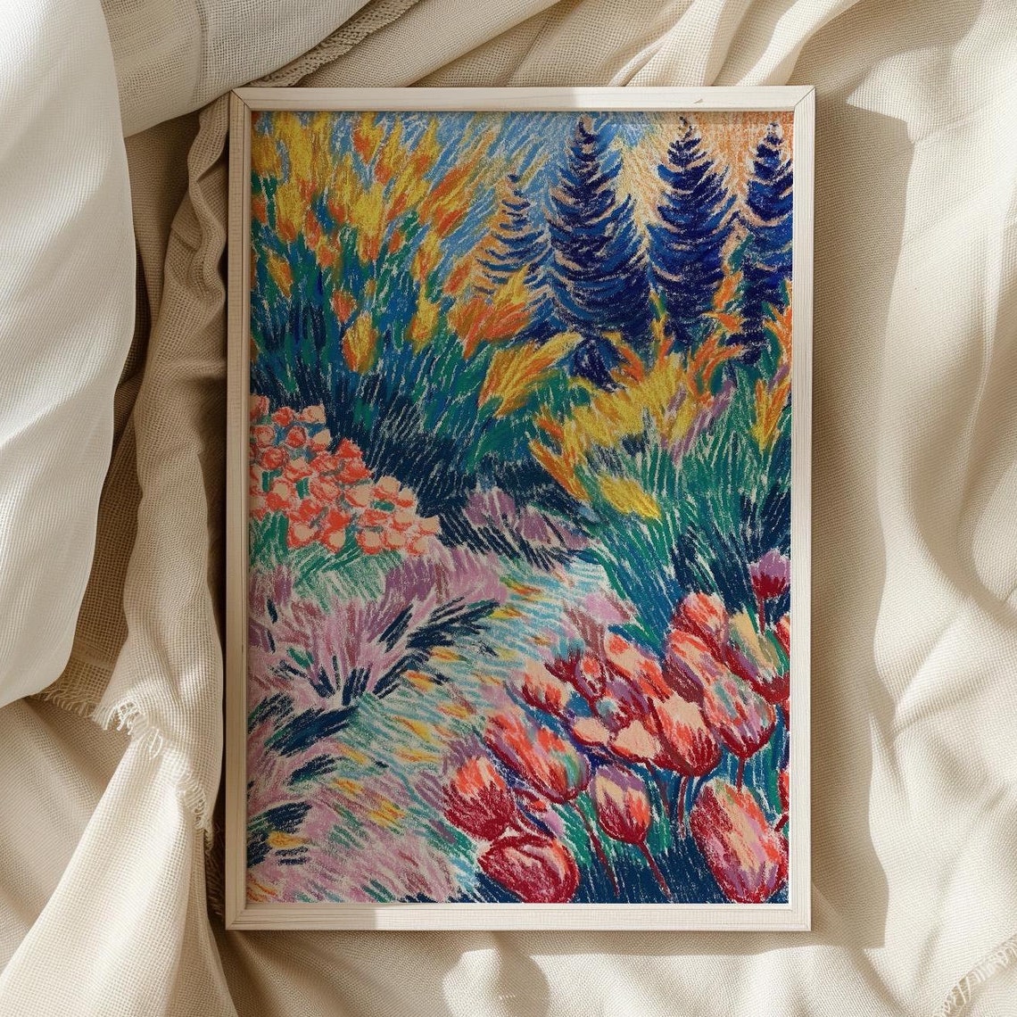 Flower Forest Print Colorful Botanical Landscape Painting