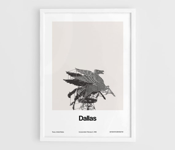 Dallas Pegasus Minimalist Skyline Art Print, Texas