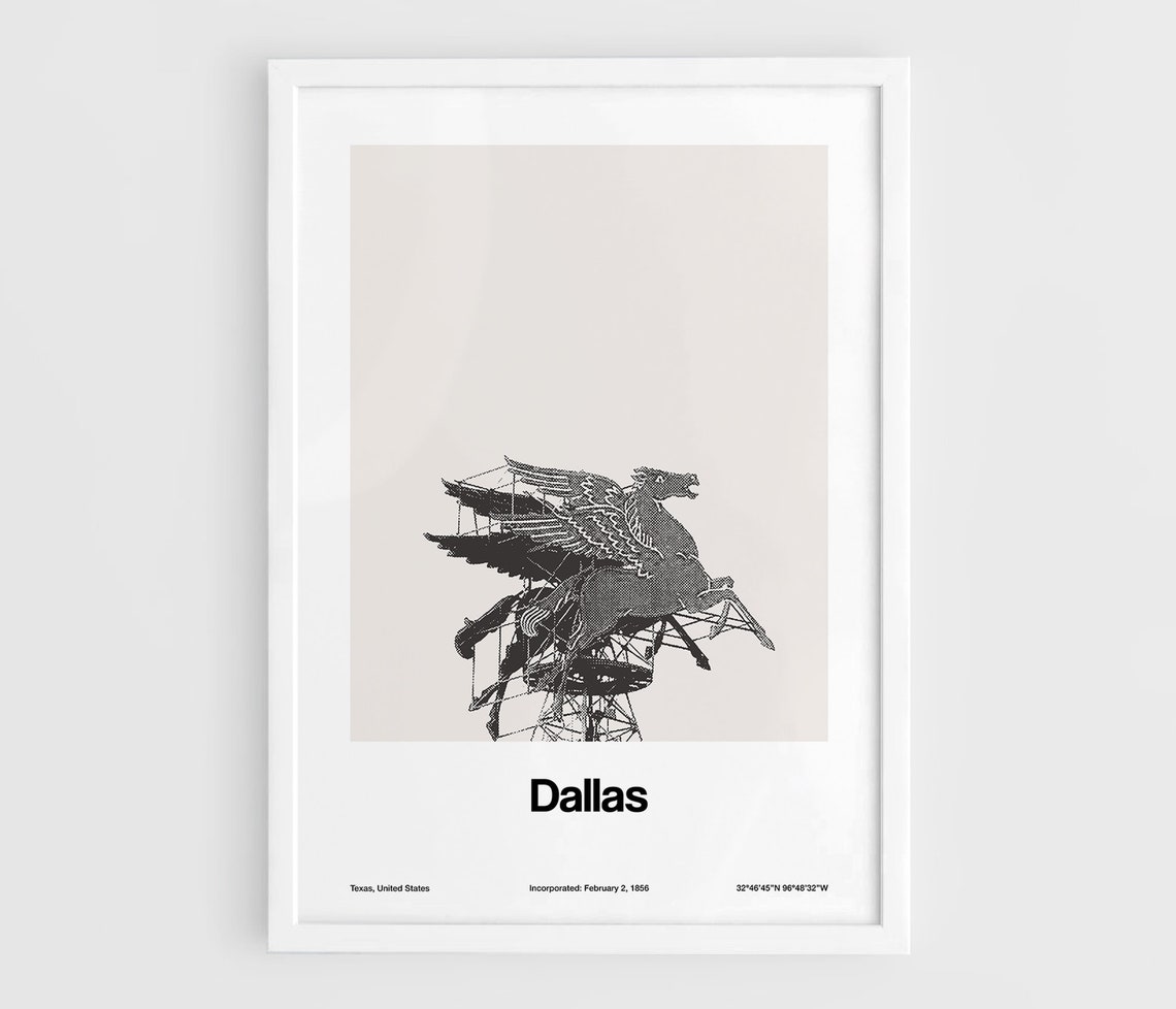 Dallas Pegasus Minimalist Skyline Art Print, Texas