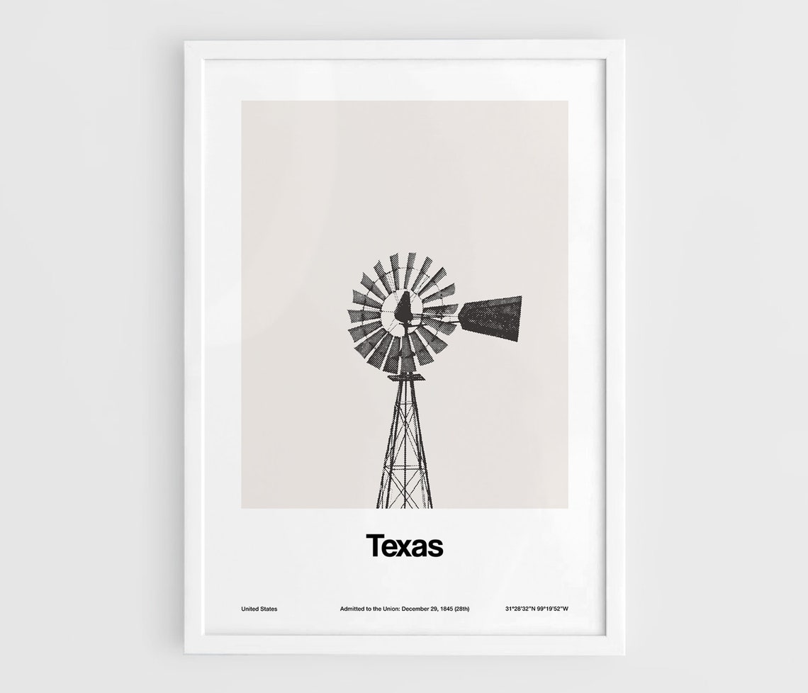 Texas Windmill Art Print, Minimalist Texas State