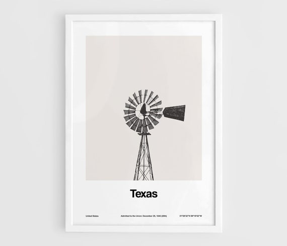 Texas Windmill Art Print, Minimalist Texas State