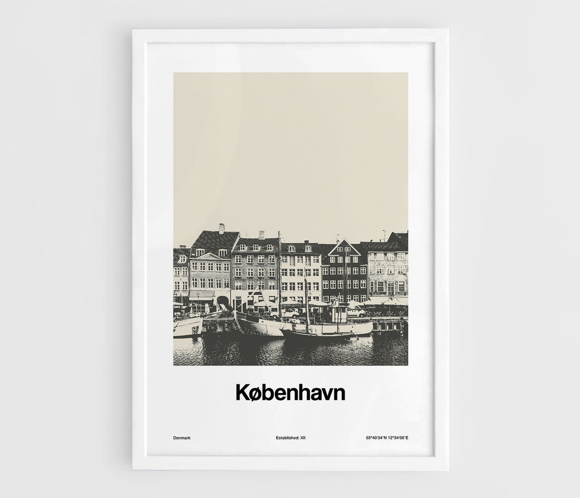 Copenhagen Nyhavn Skyline, Minimalist Art Print