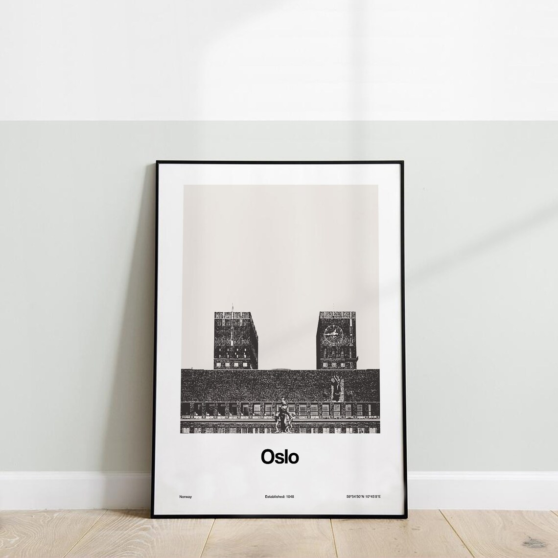 Oslo Print Oslo Poster Oslo City Hall Skyline Scandinavian Oslo Norway Travel Nordic Black White Wall Art Minimalist Custom City Print - Image 2