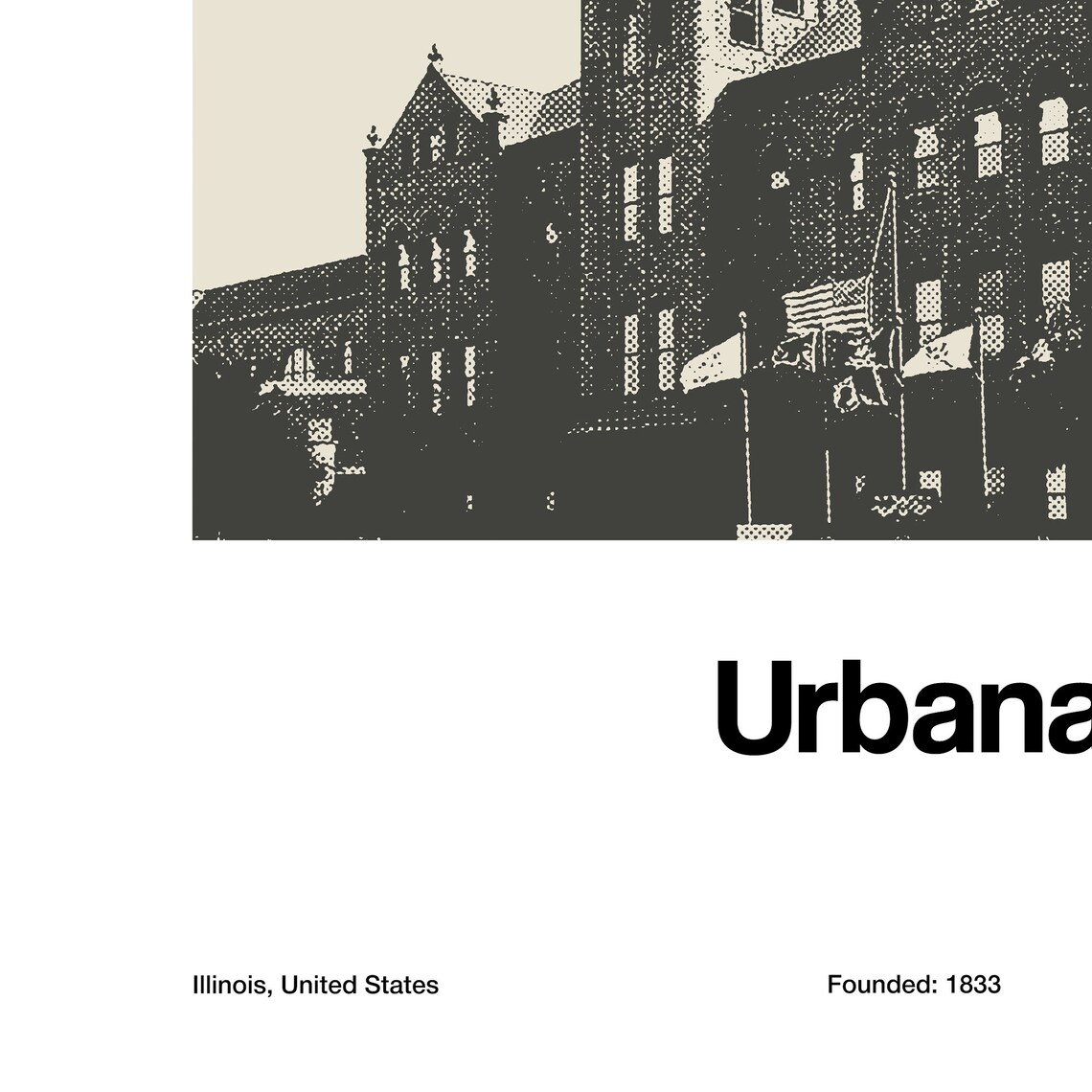 Urbana Illinois Minimalist Travel Poster, Black White - Image 3