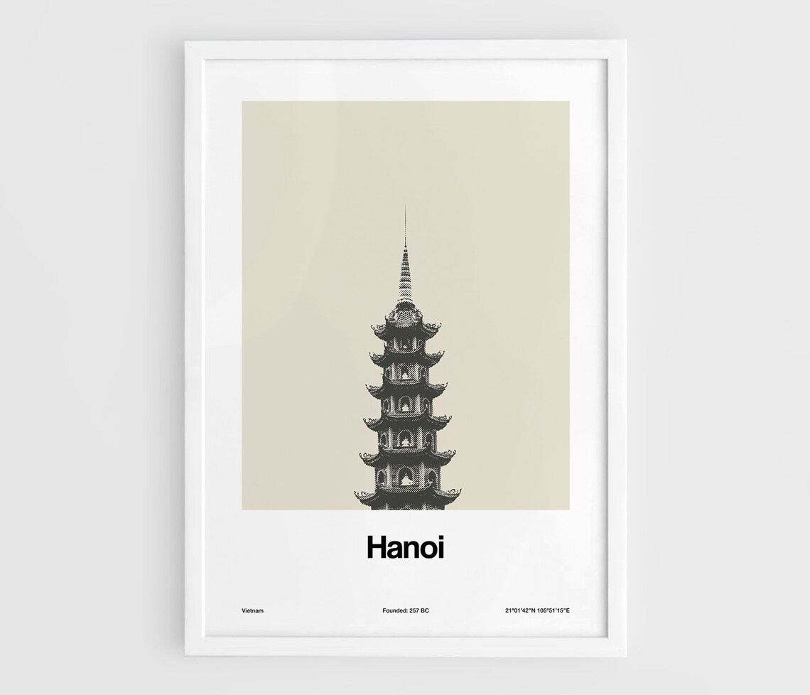 Tran Quoc Pagoda Hanoi Vietnam Minimalist Travel Poster