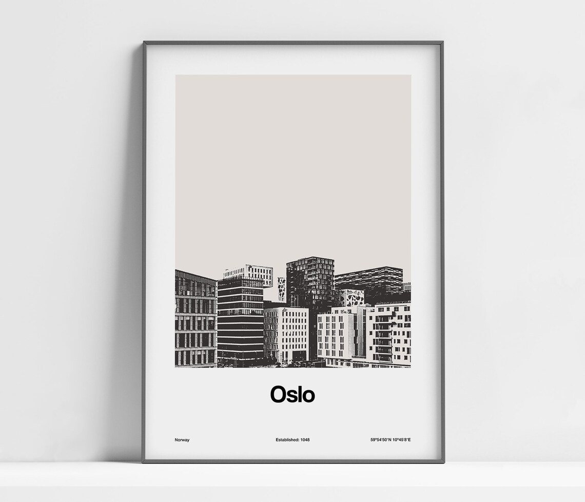 Oslo Bjørvika Skyline, Minimalist Travel Poster