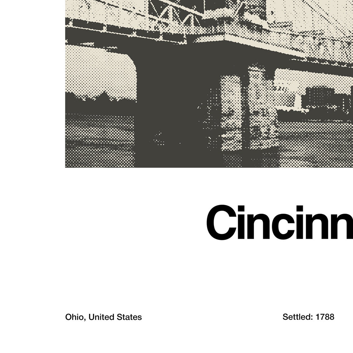 Cincinnati Minimalist Poster, Roebling Bridge Skyline - Image 2