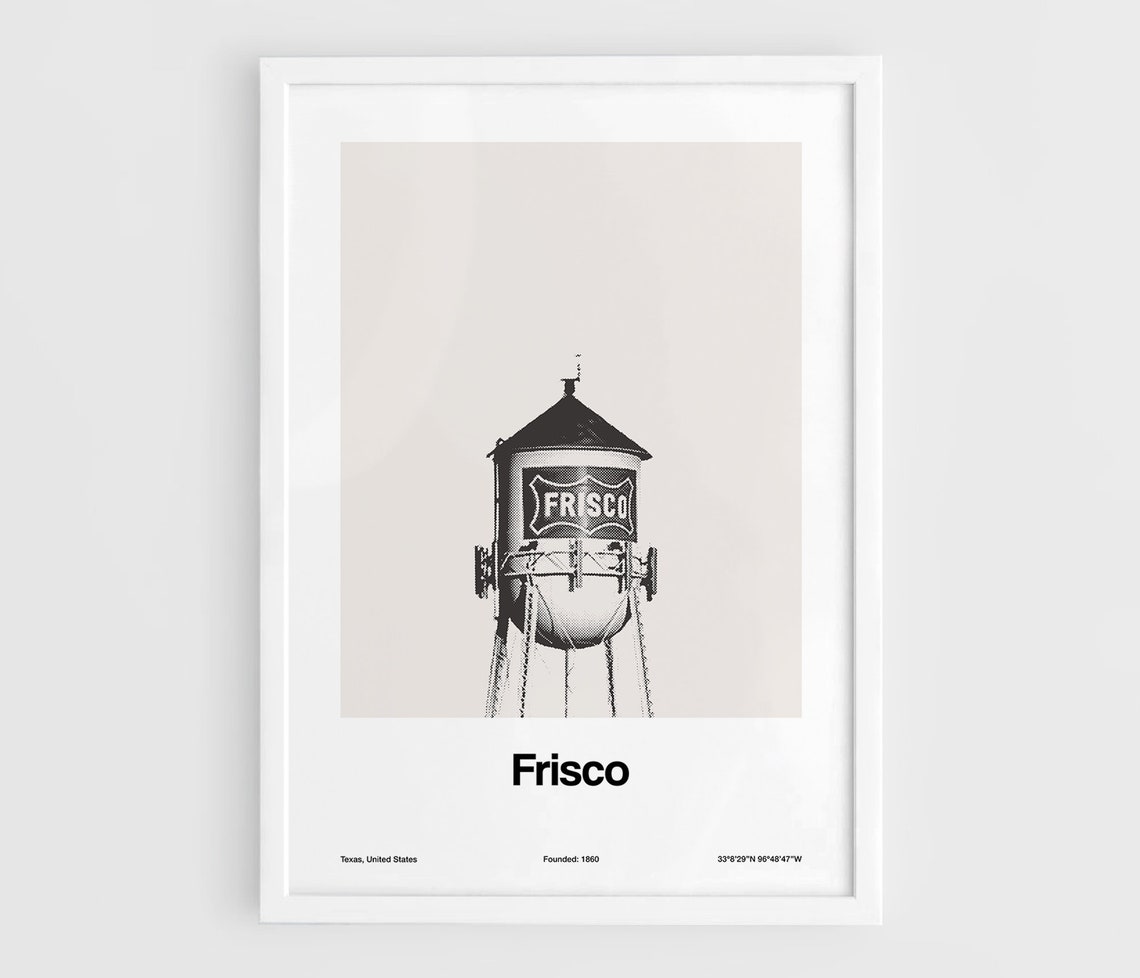 Frisco Texas Downtown Water Tower, Minimalist Art Print