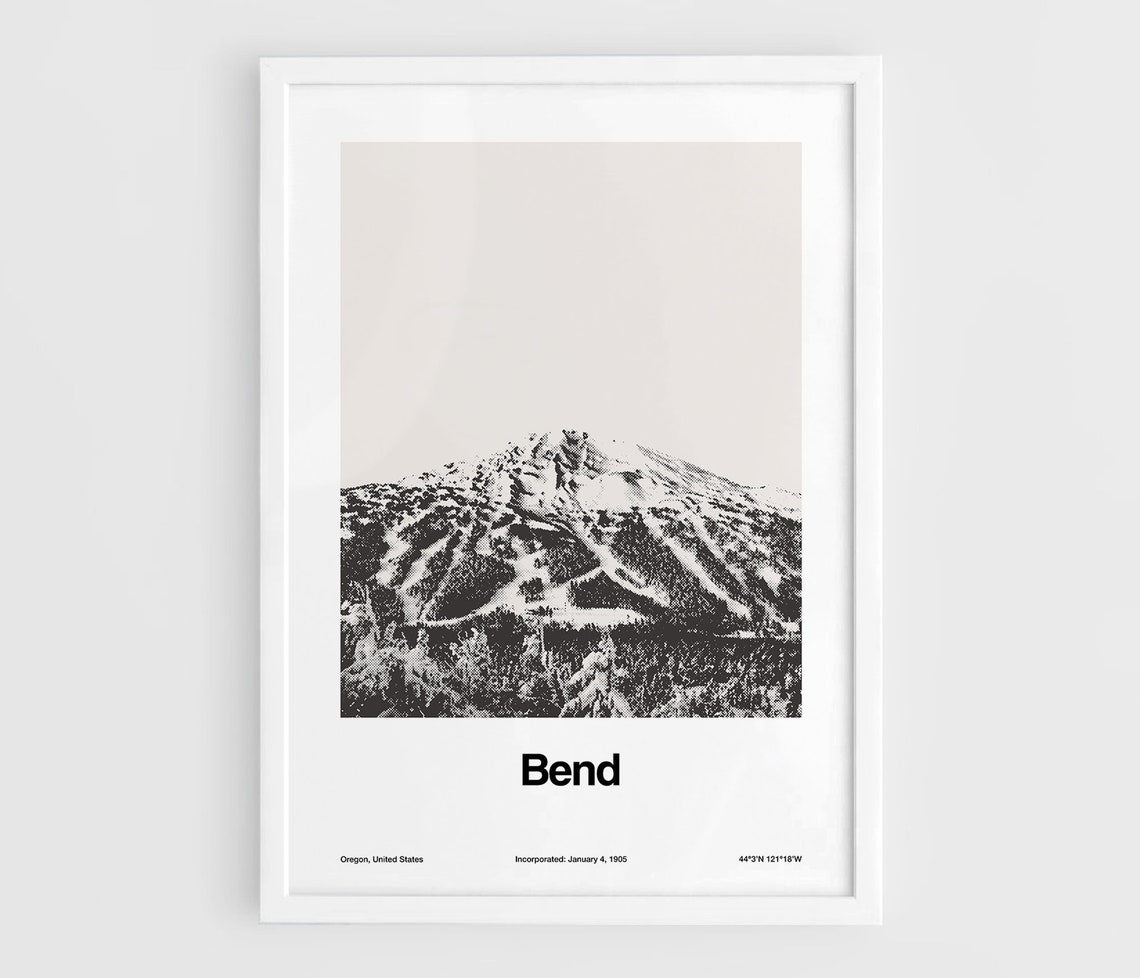 Bend Oregon Minimalist Travel Poster, Winter Town