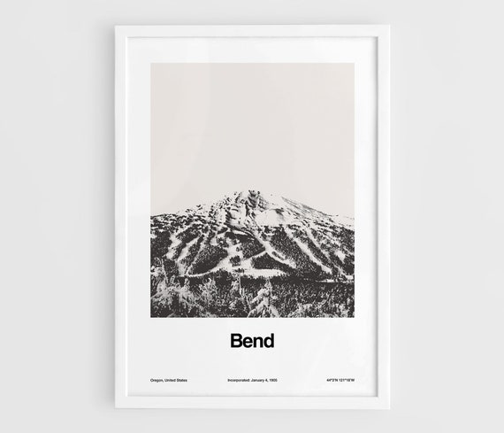 Bend Oregon Minimalist Travel Poster, Winter Town