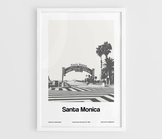Santa Monica Pier Poster, Minimalist California Print