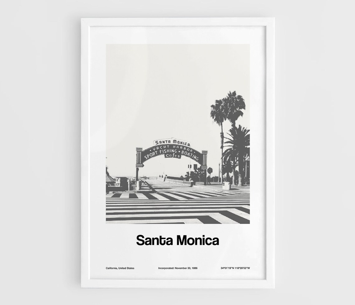 Santa Monica Pier Poster, Minimalist California Print