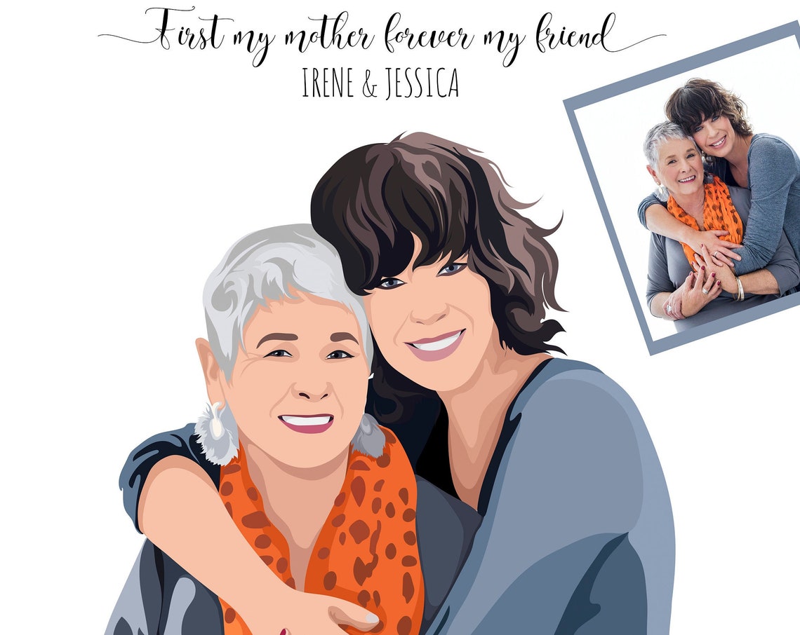 Custom Mother Daughter Portrait Irene Jessica Quote Gift Poster