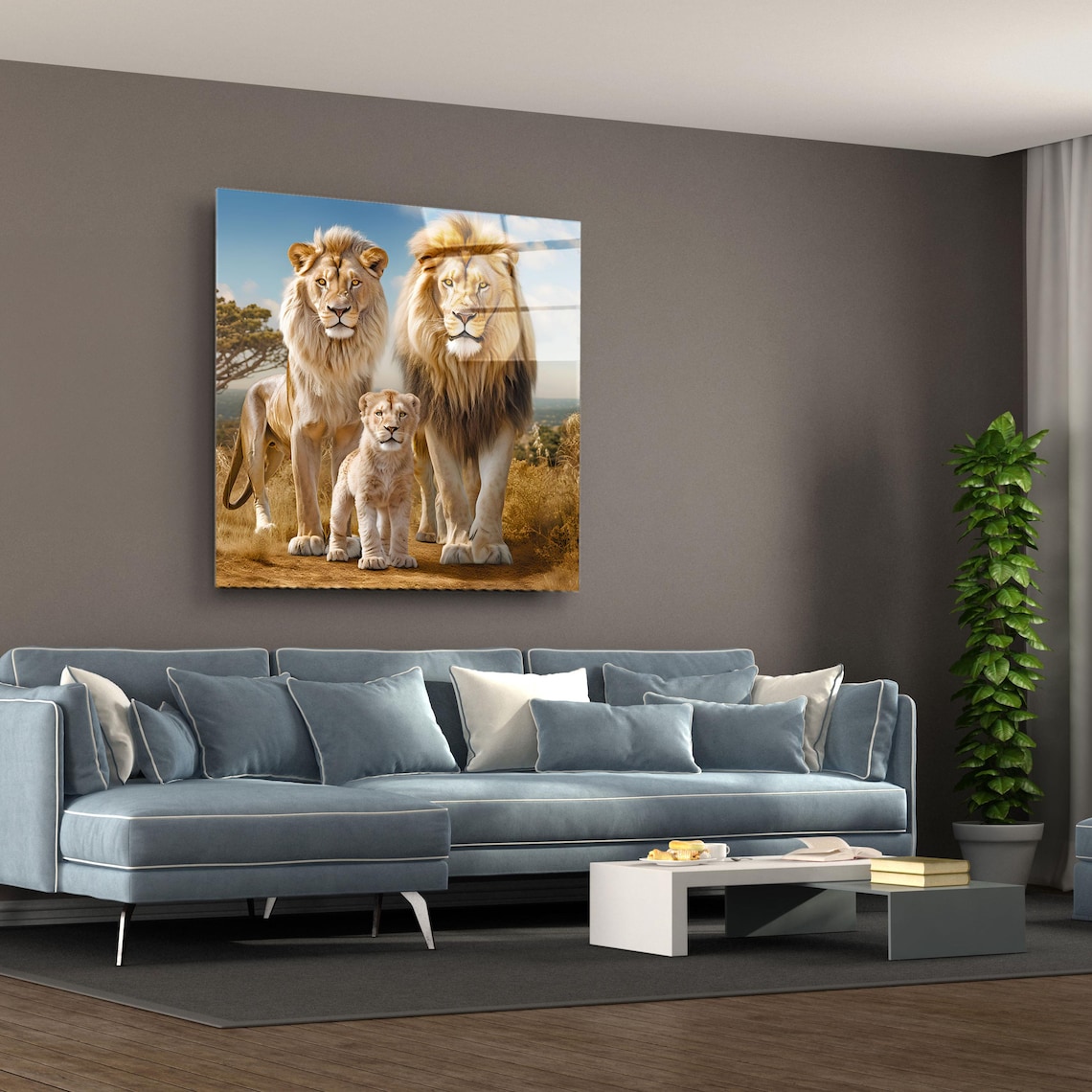Lion Family In Golden Savanna Daytime Wildlife Portrait Poster - Image 3