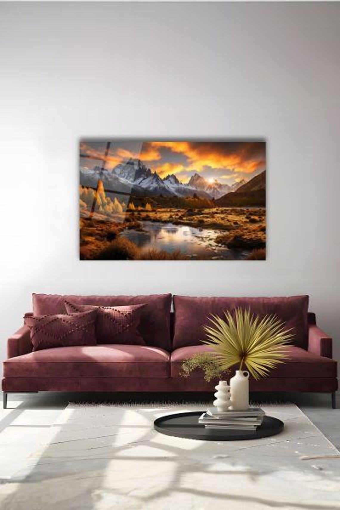 Fiery Sunset Peaks Tempered Glass Wall Art Dramatic Mountain Landscape Decor Inspirational Natural Home Accent - Image 3