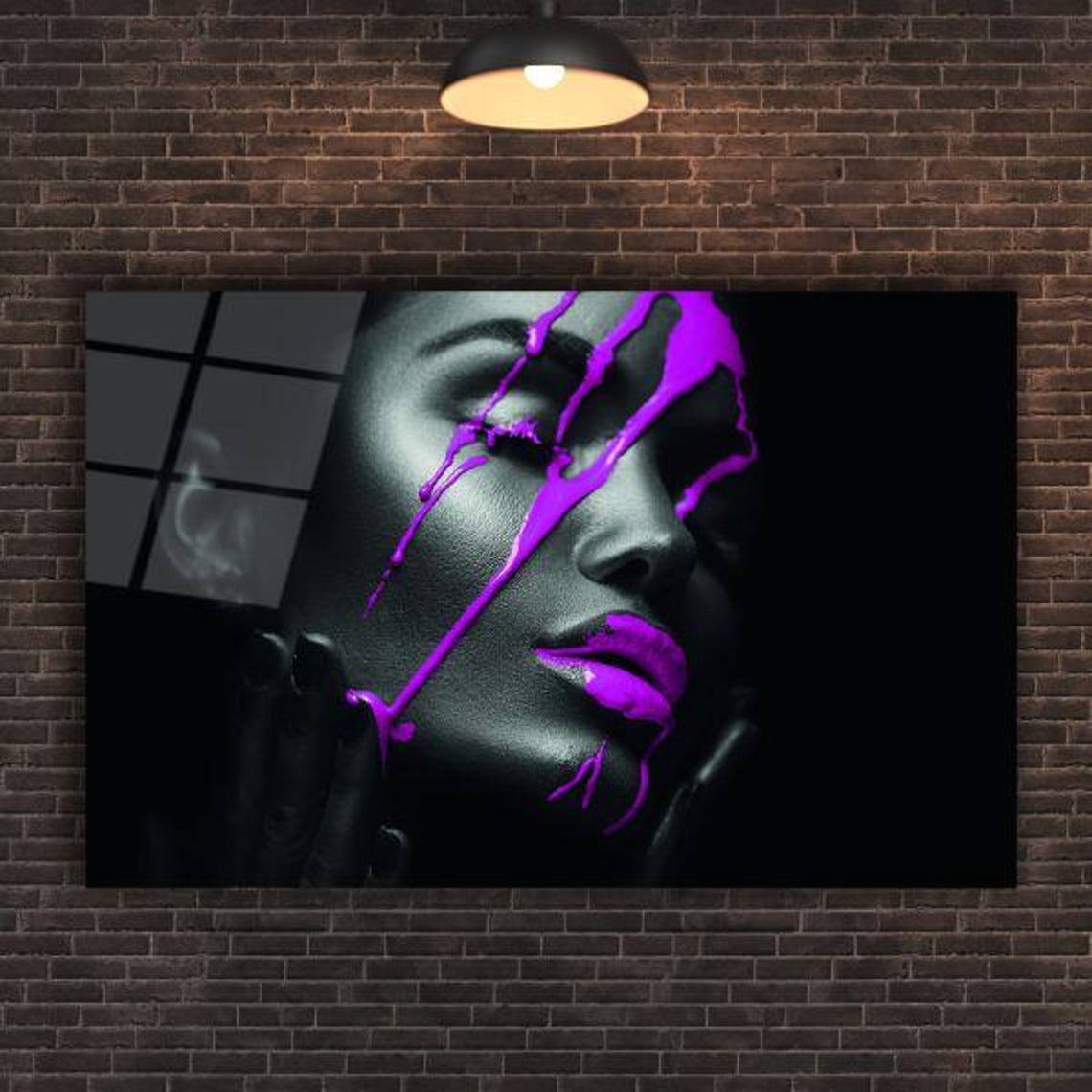 Neon Purple Paint Drip Dramatic Female Portrait Contemporary Poster - Image 2