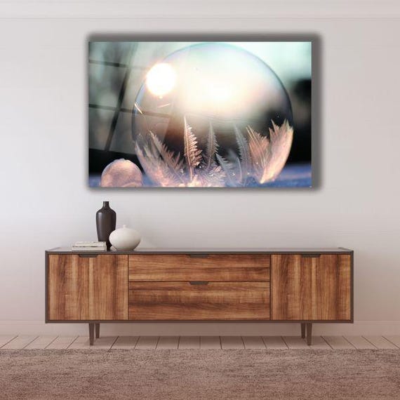 Sunlit Frozen Moment Tempered Glass Wall Art Ethereal Winter Sunrise Delicate Frost Detail Serene Home Decor